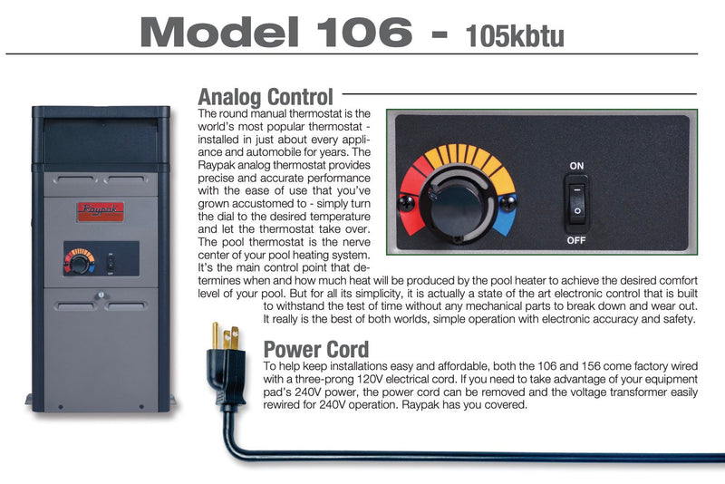Raypak P-R106A-AN-C Gas Pool Heater 105K BTU 120V - 014779