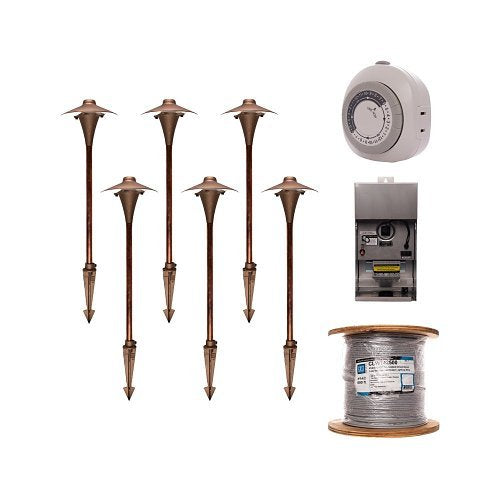 CAST  Premium Lighting Walking Path Kit, Solid Sand-Cast Bronze, (6) CCH2CB, (6) CALED2, (1) CLW142500, (1) CJ150SSMT, (1) CTPC, (1) CTTC, (2) C61335 | CLCK3ADI