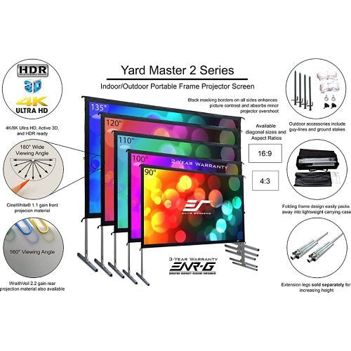 Elite Screens Yard Master 2 Series 135" Portable Outdoor Projector Screen, CineWhite, 16:9 | OMS135H2