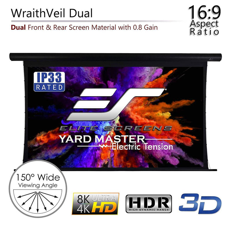 Elite Screens Yard Master Tension Series WraithVeil Dual 150" 16:9 Electric Motorized Outdoor Front/Rear Projection Movie Screen | OMS150HT-ELECTRODUAL