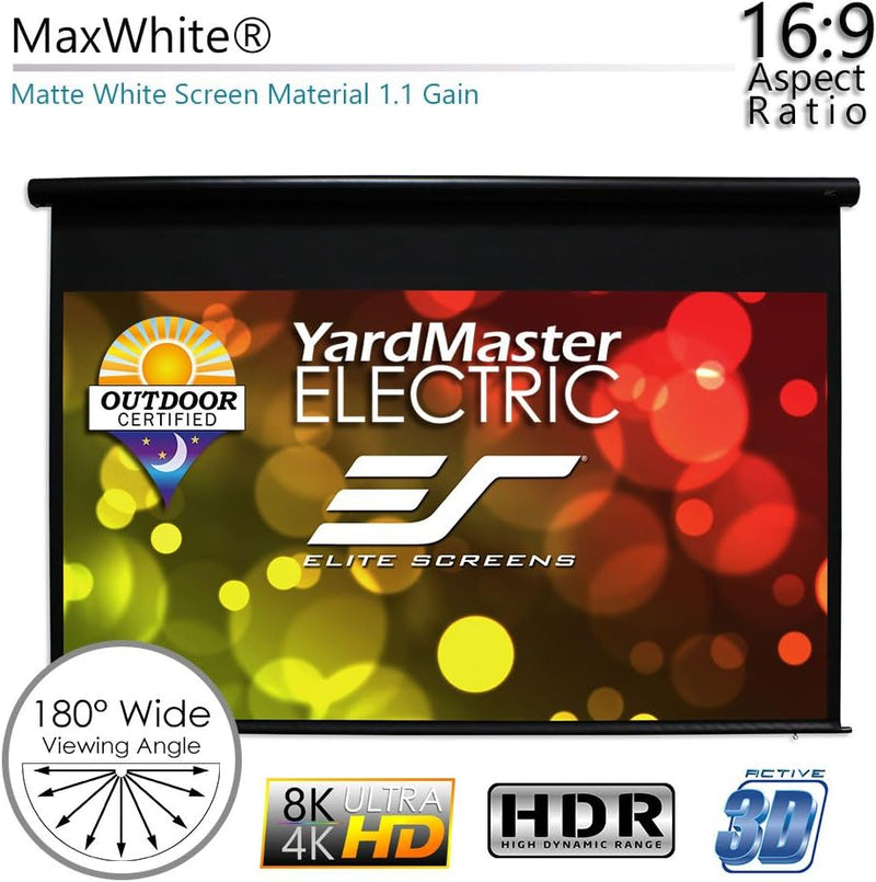 Elite Screens Yard Master Electric Tension Series 100" Electric Motorized Outdoor Front/Rear Projection Screen, 16:9 | OMS100HT-ELECTRODUAL