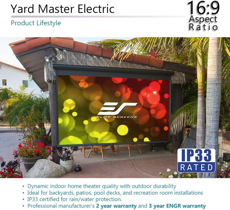 Elite Screens Yard Master Electric Tension Series 100" Electric Motorized Outdoor Front/Rear Projection Screen, 16:9 | OMS100HT-ELECTRODUAL