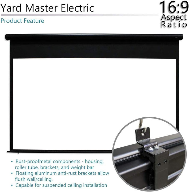 Elite Screens Yard Master Electric Tension Series 100" Electric Motorized Outdoor Front/Rear Projection Screen, 16:9 | OMS100HT-ELECTRODUAL