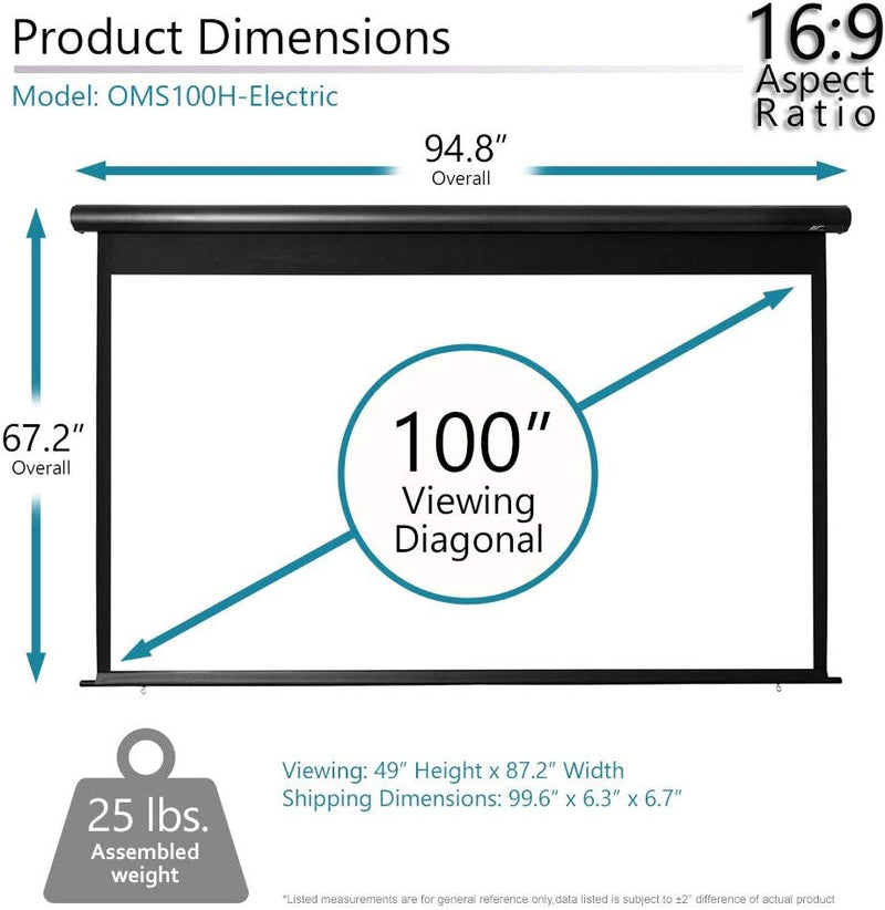 Elite Screens Yard Master Electric Tension Series 100" Electric Motorized Outdoor Front/Rear Projection Screen, 16:9 | OMS100HT-ELECTRODUAL