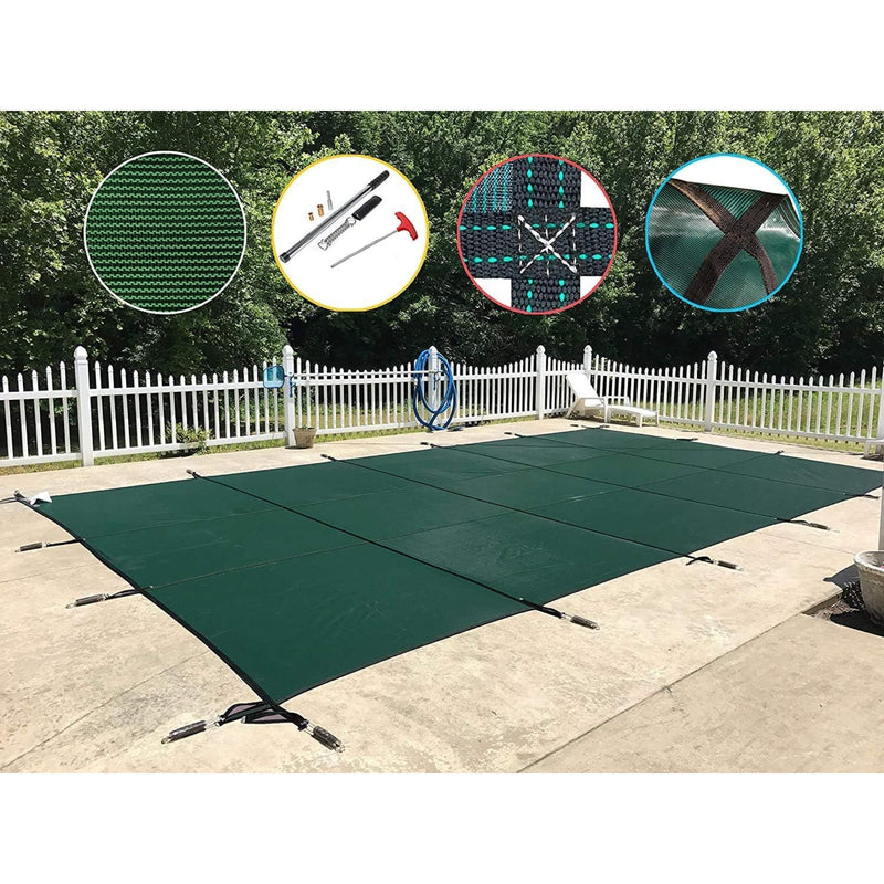 Loop-Loc 15-Year Solid Safety In Ground Swimming Pool Cover | Rectangle 14' x 28' | No Outside Step | Drain Panel | LLS1428