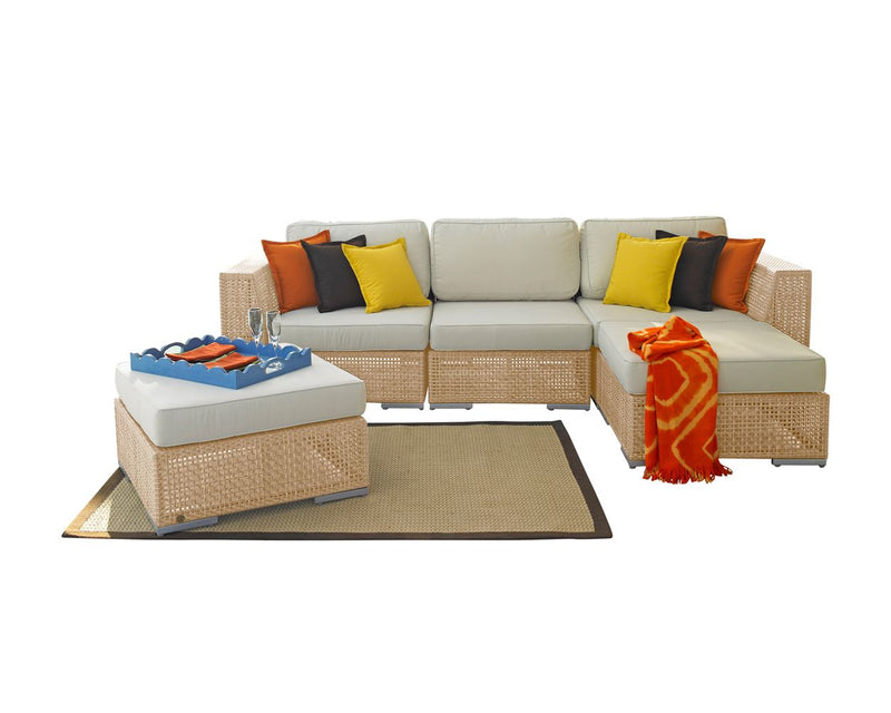 Panama Jack Austin Collection 5 Piece Sectional Set with Outdoor Off-White Fabric | PJO-3801-NAT-6SEC