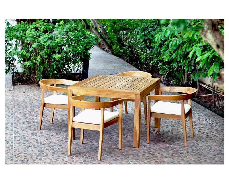 Panama Jack Bali Teak Collection 5 Piece Dining Set with Outdoor Beige Fabric | PJO-3601-NAT-5DA