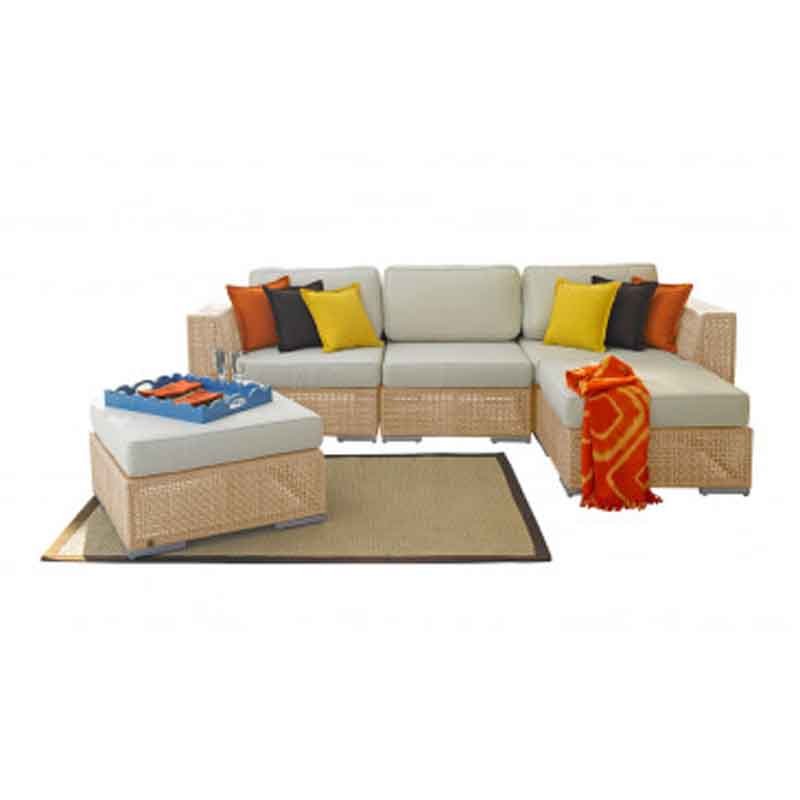 Panama Jack Austin Collection 5 Piece Sectional Set with Outdoor Off-White Fabric | PJO-3801-NAT-5SEC