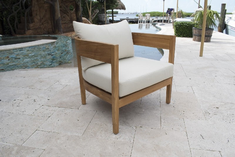 Panama Jack Bali Teak Collection Lounge Chair with Outdoor Beige Fabric | PJO-3601-NAT-LC