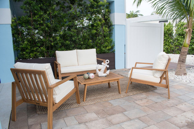 Panama Jack Belize  4 Piece Seating Set with Outdoor Beige Fabric | PJO-3102-NAT-4Piece