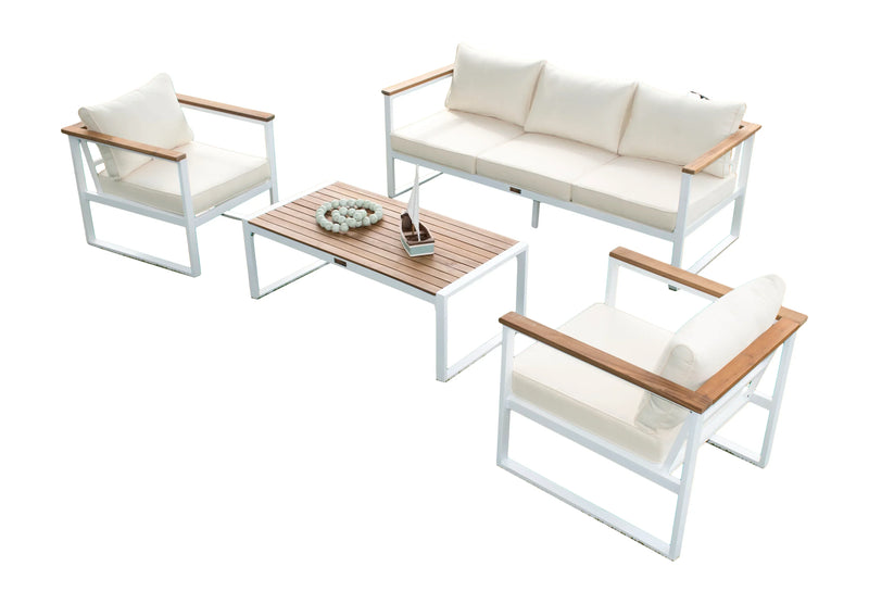 Panama Jack Dana Point 4 Piece Seating Set with Outdoor Beige Fabric | PJO-3101-WHT-4Piece