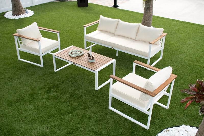 Panama Jack Dana Point 4 Piece Seating Set with Outdoor Beige Fabric | PJO-3101-WHT-4Piece