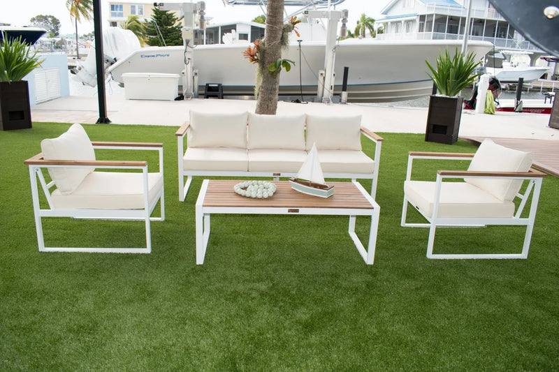 Panama Jack Dana Point 4 Piece Seating Set with Outdoor Beige Fabric | PJO-3101-WHT-4Piece