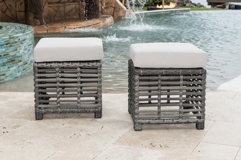 Panama Jack Graphite Collection Set of 2 Small Ottomans with Outdoor Off-White Fabric | PJO-1601-GRY-S2