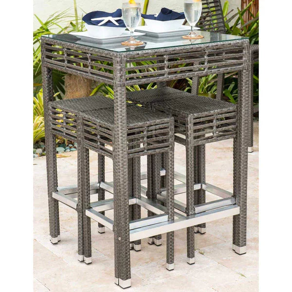 Panama Jack Graphite Collection Square Pub Table  with Clear Tempered Glass 36 x 36 x 43 | PJO-1601-GRY-PT