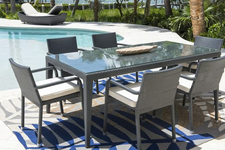 Panama Jack Onyx Collection 78" x 39" Rectangular Dining Table with Umbrella Hole 78 x 39 x 30