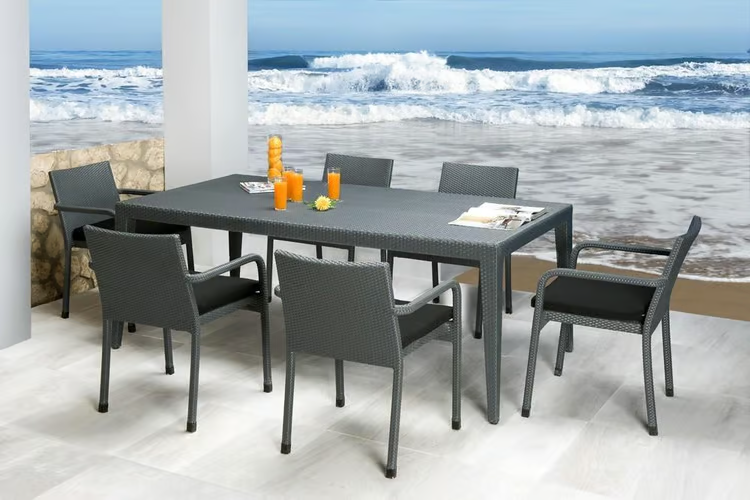 Panama Jack Onyx Collection 78" x 39" Rectangular Dining Table with Umbrella Hole 78 x 39 x 30