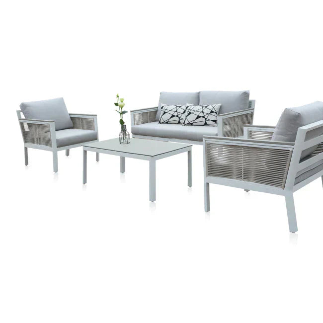 Panama Jack Santa Monica  4 Piece Seating Set with Outdoor Grey Fabric | PJO-3701-WHT-4Piece