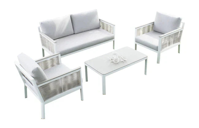 Panama Jack Santa Monica  4 Piece Seating Set with Outdoor Grey Fabric | PJO-3701-WHT-4Piece