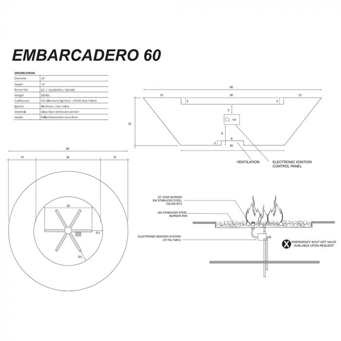 Prism Hardscapes Embarcadero 60-Inch Concrete Round Outdoor Fire Pit Bowl