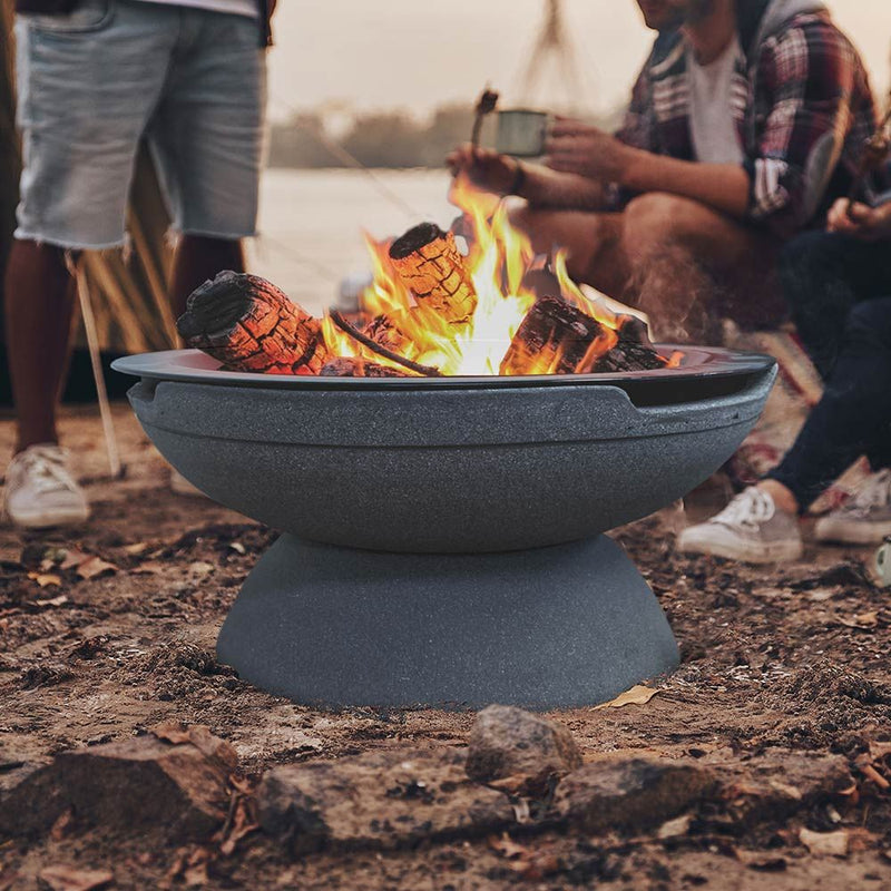 Prism Hardscapes Falo 21-Inch Concrete Round Wood Burning Outdoor Fire Pit Bowl Pebble Beach