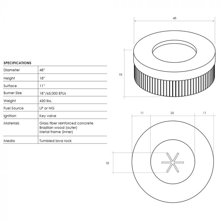 Prism Hardscapes Hampton 48-Inch Concrete Round Outdoor Fire Pit Bowl- PH-484