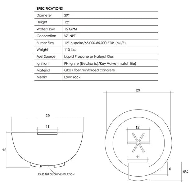 Prism Hardscapes Ibiza 29-Inch Concrete Round Outdoor Fire Pit Bowl - Match Lit