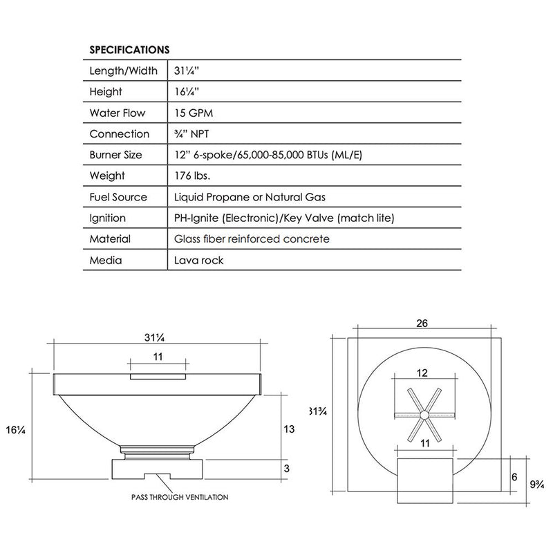 Prism Hardscapes Ibiza 31-Inch Concrete Round Outdoor Fire Pit & Water Bowl