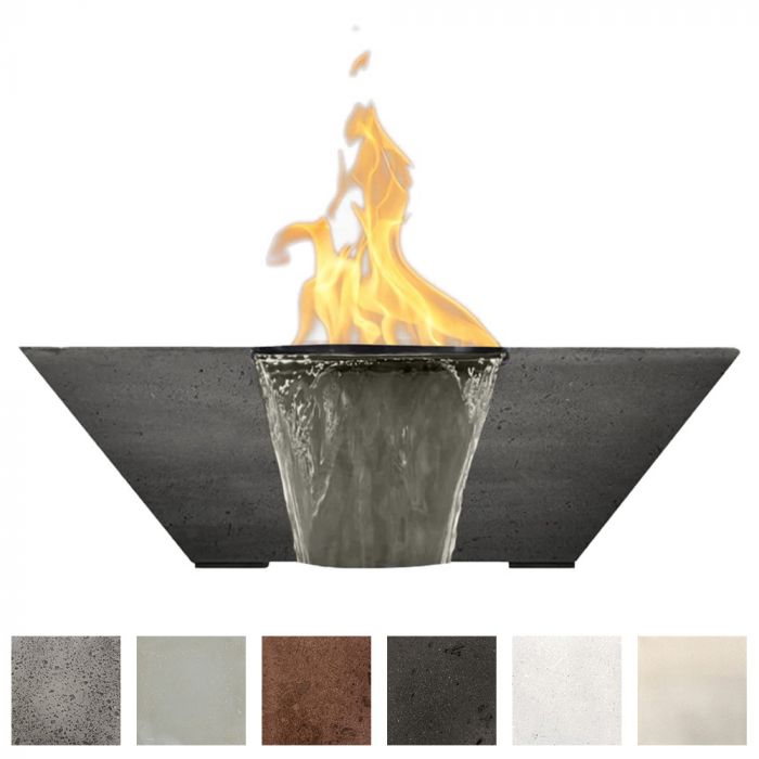 Prism Hardscapes Lombard 29-Inch Concrete Square Outdoor Fire Pit & Water Bowl - Electronic Igniter