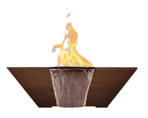 Prism Hardscapes Lombard 29-Inch Concrete Square Outdoor Fire Pit & Water Bowl - Electronic Igniter