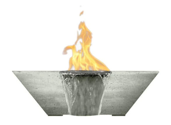 Prism Hardscapes Lombard 29-Inch Concrete Square Outdoor Fire Pit & Water Bowl - Electronic Igniter