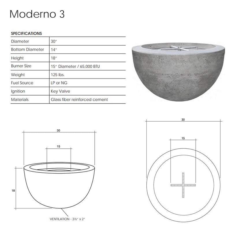 Prism Hardscapes Moderno 3 30-Inch Concrete Round Outdoor Fire Pit Bowl