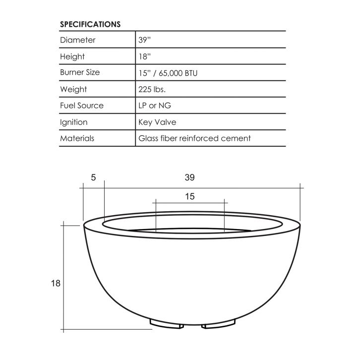 Prism Hardscapes Moderno 8 39-Inch Concrete Round Outdoor Fire Pit Bowl