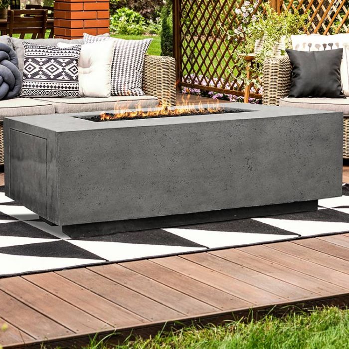 Prism Hardscapes Porto 58-Inch Concrete Propane Gas Rectangular Outdoor Fire Pit Table