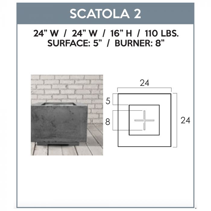 Prism Hardscapes Scatola 2 24-Inch Concrete Square Outdoor Fire Pit Bowl