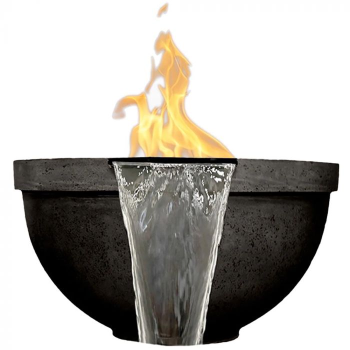 Prism Hardscapes Sorrento 33-Inch Concrete Round Outdoor Fire Pit & Water Bowl - Electronic Igniter