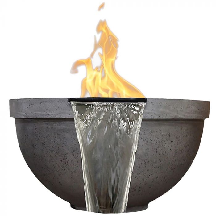 Prism Hardscapes Sorrento 33-Inch Concrete Round Outdoor Fire Pit & Water Bowl - Electronic Igniter