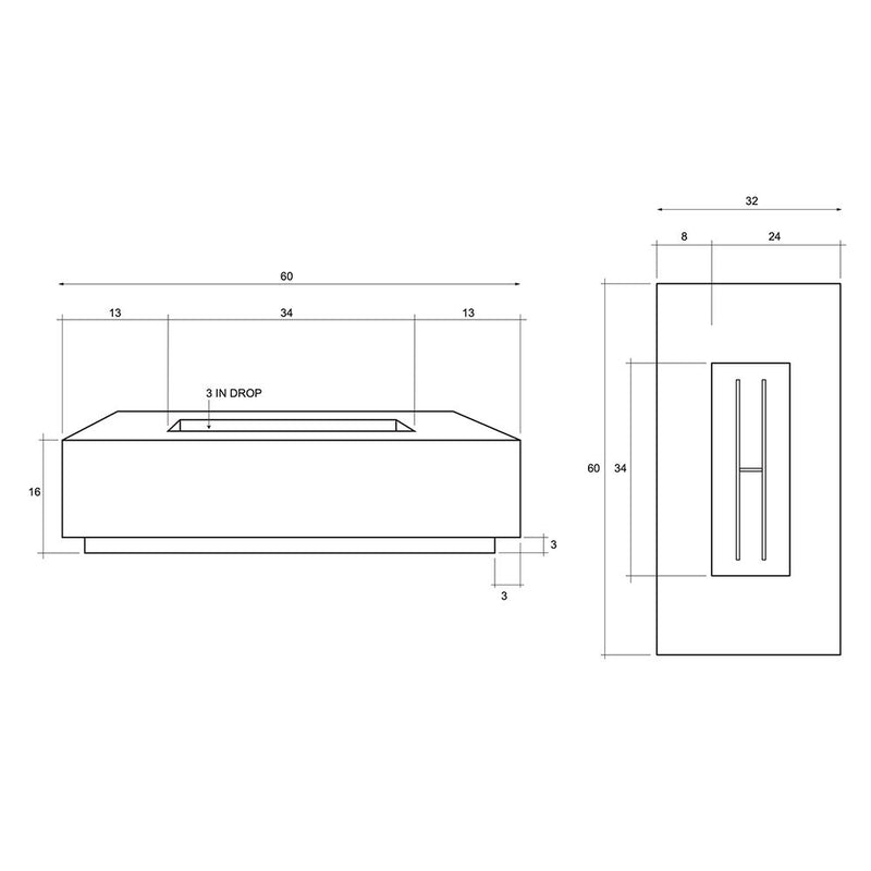 Prism Hardscapes Tavola 8 60-Inch Concrete Rectangular Outdoor Fire Pit Table