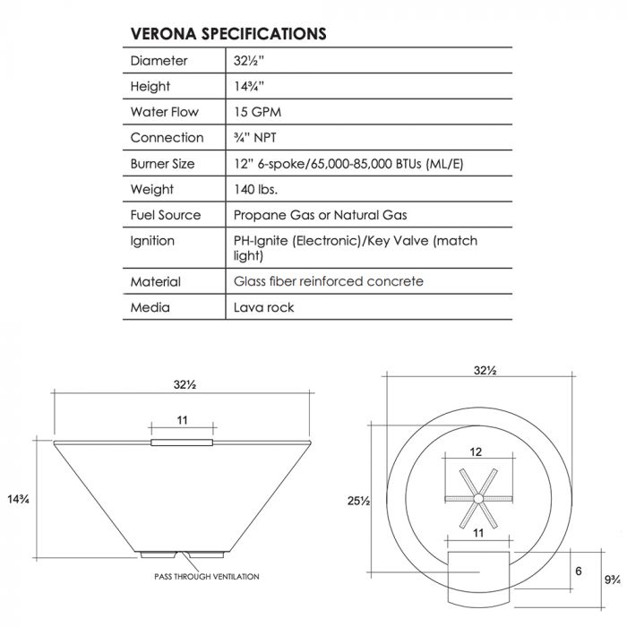 Prism Hardscapes Verona 32-Inch Concrete Outdoor Fire Pit & Water Bowl - Electronic Igniter