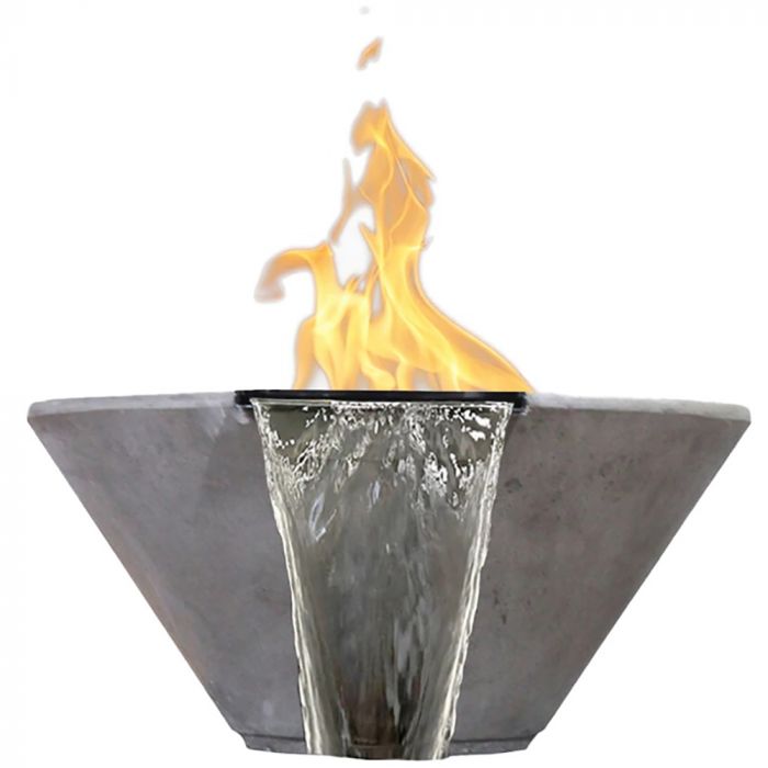 Prism Hardscapes Verona 32-Inch Concrete Outdoor Fire Pit & Water Bowl - Electronic Igniter