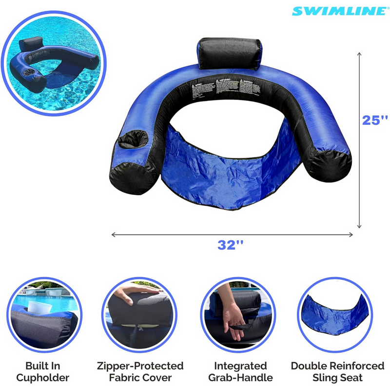 Swimline Inflatable Nylon Fabric Covered Swimming Pool Float U-Seat | SW90465