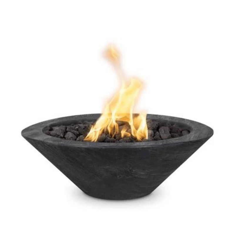 The Outdoor Plus 24" Round Cazo Outdoor Fire Bowl - Wood Grain GFRC Concrete - Ebony - Match Lit - Natural Gas | OPT-24RWGFO-EBN-NG