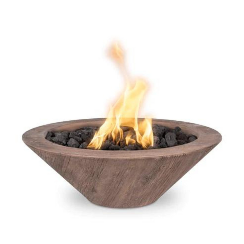 The Outdoor Plus 24" Round Cazo Outdoor Fire Bowl - Wood Grain GFRC Concrete - Ebony - Match Lit - Natural Gas | OPT-24RWGFO-EBN-NG