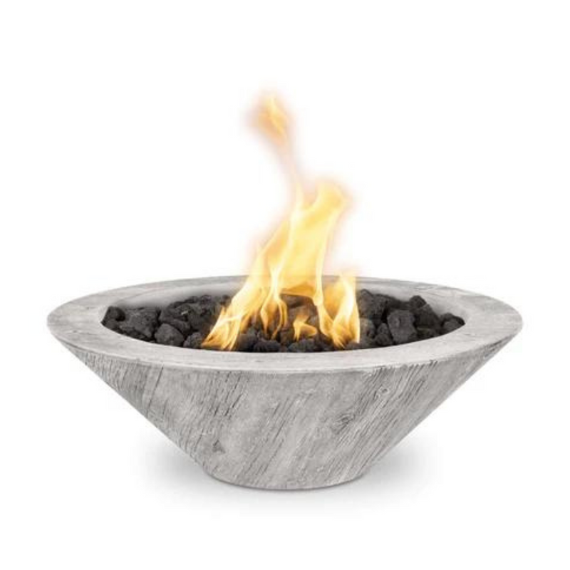 The Outdoor Plus 24" Round Cazo Outdoor Fire Bowl - Wood Grain GFRC Concrete - Ebony - Match Lit - Natural Gas | OPT-24RWGFO-EBN-NG