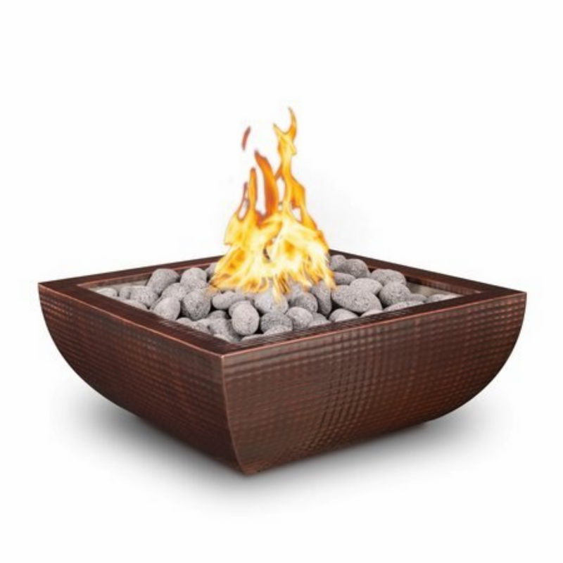 The Outdoor Plus 24" Square Avalon Outdoor Fire Bowl - Copper - Match Lit - Natural Gas | OPT-24AVCPF-NG