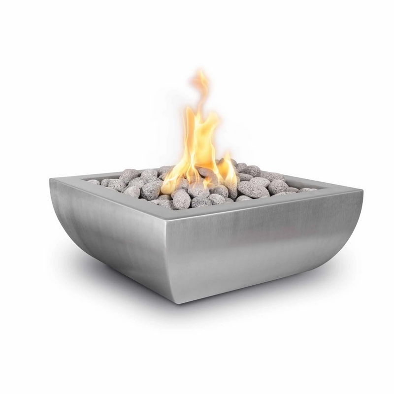 The Outdoor Plus 24" Square Avalon Outdoor Fire Bowl - Stainless Steel - Match Lit - Natural Gas | OPT-24AVSSF-NG