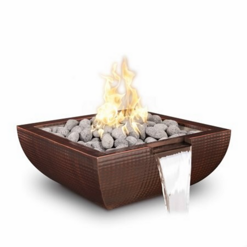 The Outdoor Plus 24" Square Avalon Outdoor Fire & Water Bowl - Copper - Match Lit - Natural Gas | OPT-24AVCPFW-NG