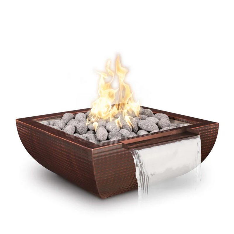 The Outdoor Plus 24" Square Avalon Outdoor Fire & Water Bowl - Copper - Match Lit - Natural Gas | OPT-24AVCPFWWS-NG