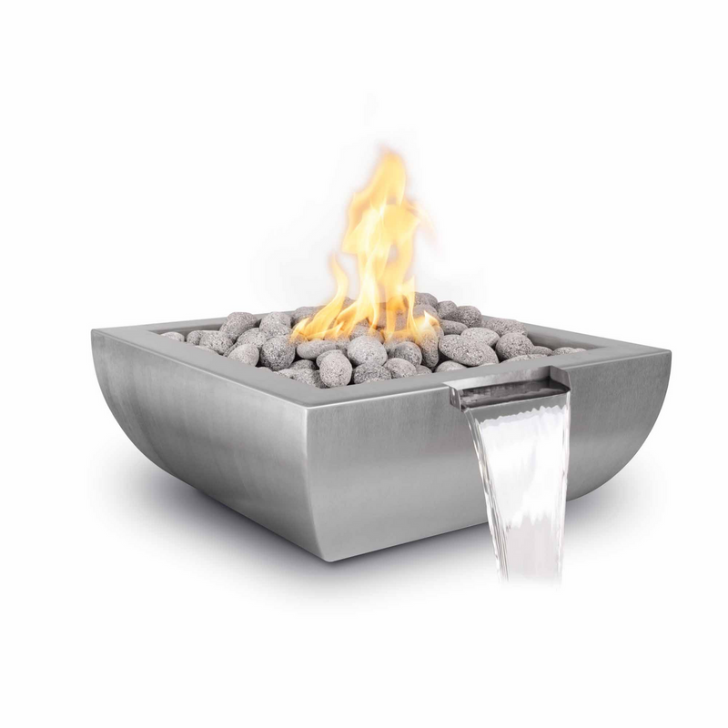 The Outdoor Plus 24" Square Avalon Outdoor Fire & Water Bowl - Stainless Steel - Match Lit - Natural Gas | OPT-24AVSSFW-NG