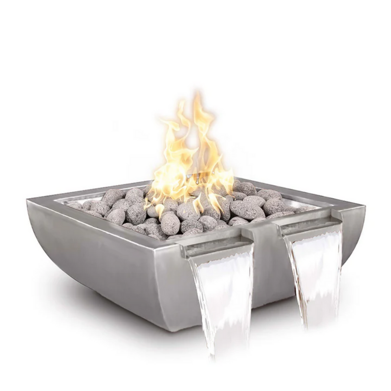 The Outdoor Plus 24" Square Avalon Outdoor Fire & Water Bowl - Stainless Steel - Match Lit - Natural Gas | OPT-24AVSSFWTS-NG